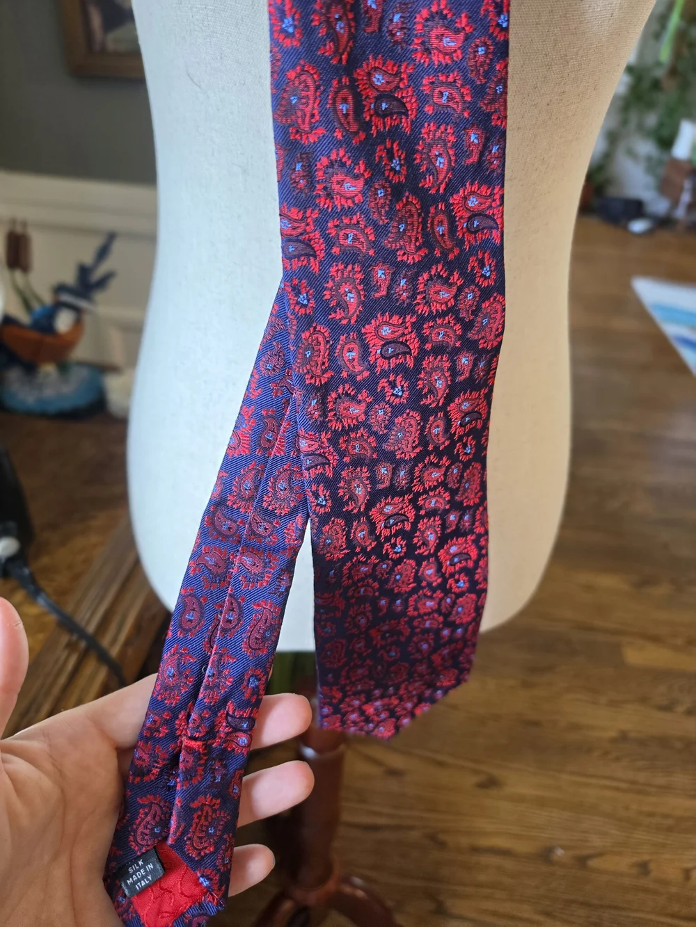 Vintage Christian Lacroix Silk Paisley Tie Navy And Red